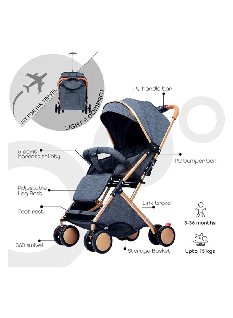 Gray Lightweight Airplane Approved Travel Stroller for Plane - Image 4