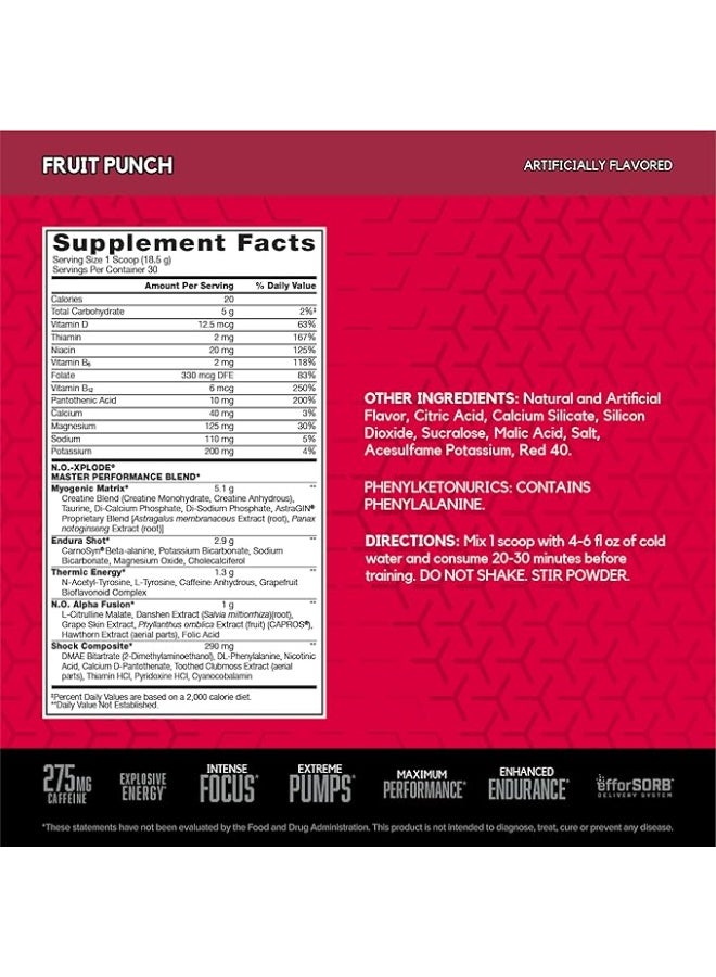 BSN N.O.-XPLODE Pre Workout Fruit Punch 30 Servings – Energy, Focus & Performance with Creatine + Beta-Alanine - Image 2