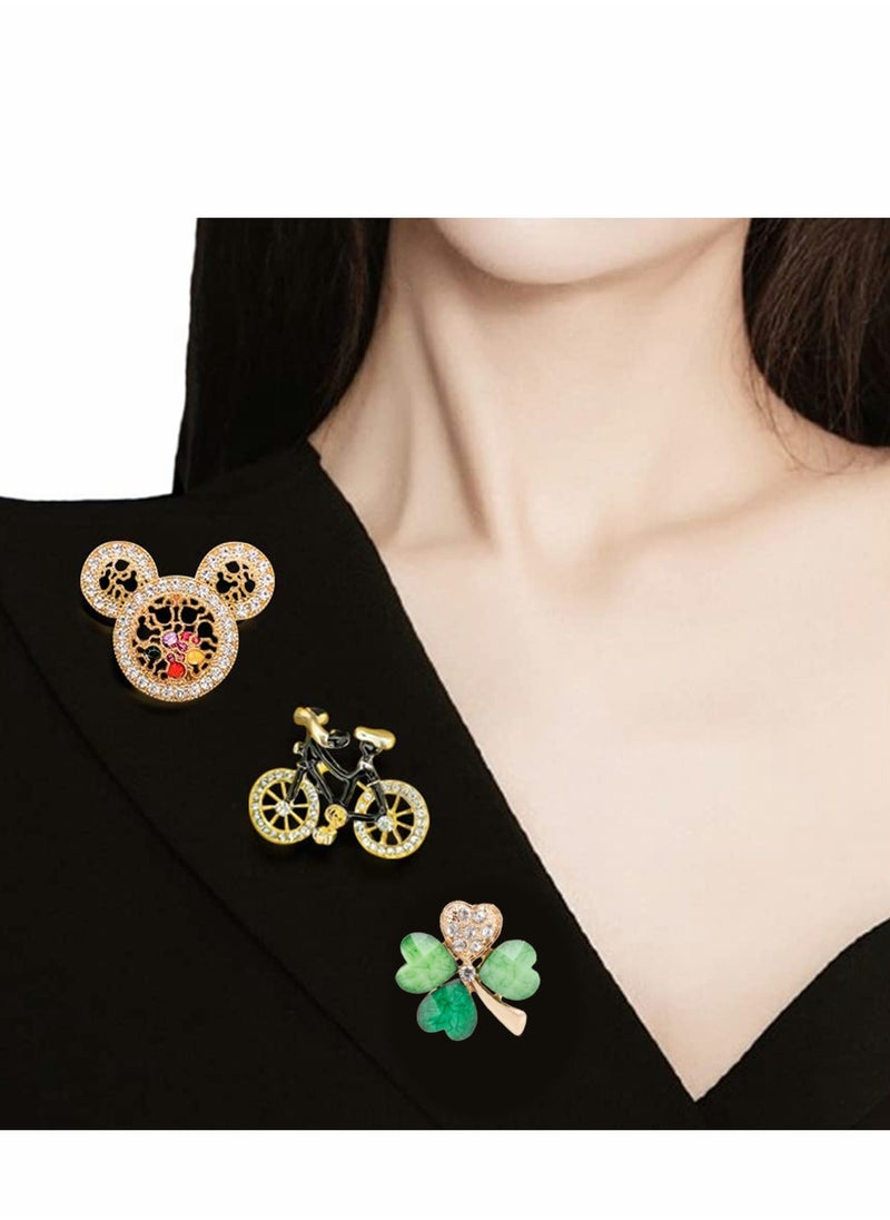 Brooch Pin for Women, 3pcs Creative Retro Wild  Ladies Alloy Diamond Brooch, Hat Bag Coat Corsage Accessories