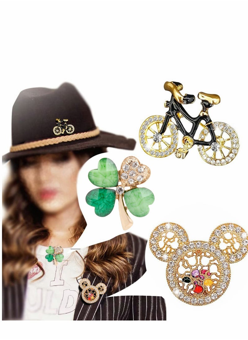 Brooch Pin for Women, 3pcs Creative Retro Wild  Ladies Alloy Diamond Brooch, Hat Bag Coat Corsage Accessories