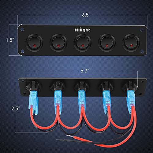 Nilight 5 Gang 3 Pin Rocker Switch Panel Waterproof On Off 12V Red Toggle for Cars Trucks Boats - Image 3