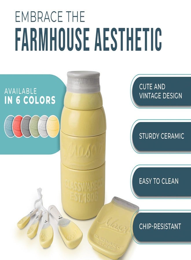 Comfify Mason Jar Kitchenware Set - Multi-Piece Ceramic Decor Set w/4 Measuring Cups, 4 Measuring Spoons, Spoon Rest and Attractive Vintage Style - Yellow - Image 2