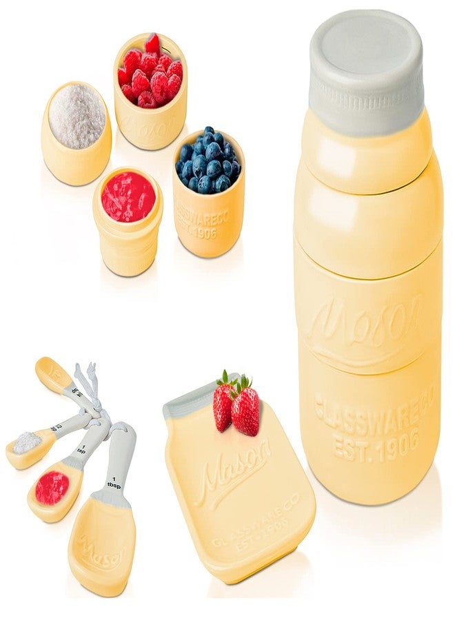 Comfify Mason Jar Kitchenware Set - Multi-Piece Ceramic Decor Set w/4 Measuring Cups, 4 Measuring Spoons, Spoon Rest and Attractive Vintage Style - Yellow - Image 1