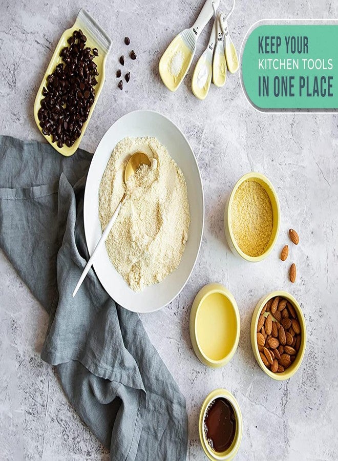 Comfify Mason Jar Kitchenware Set - Multi-Piece Ceramic Decor Set w/4 Measuring Cups, 4 Measuring Spoons, Spoon Rest and Attractive Vintage Style - Yellow - Image 5