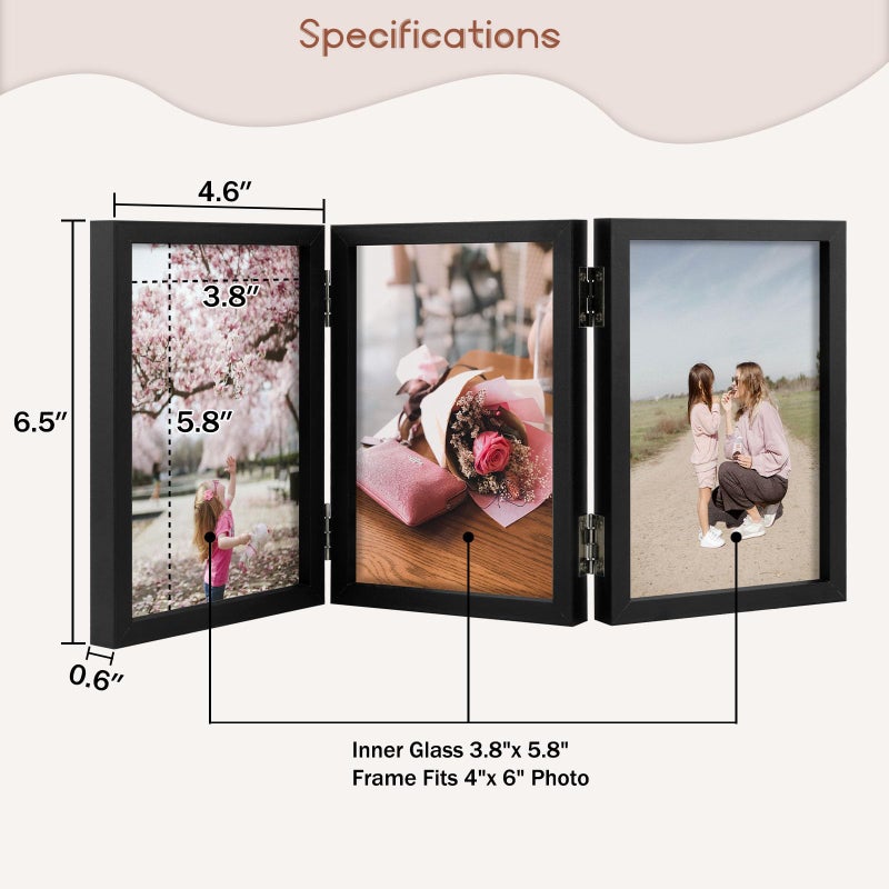 Space Art Deco 4x6 Triple Hinged Frames  3 Folding Picture Frame  Triptych Photo Frame  Stand Vertically on Desktop or Tabletop  Black - Image 2