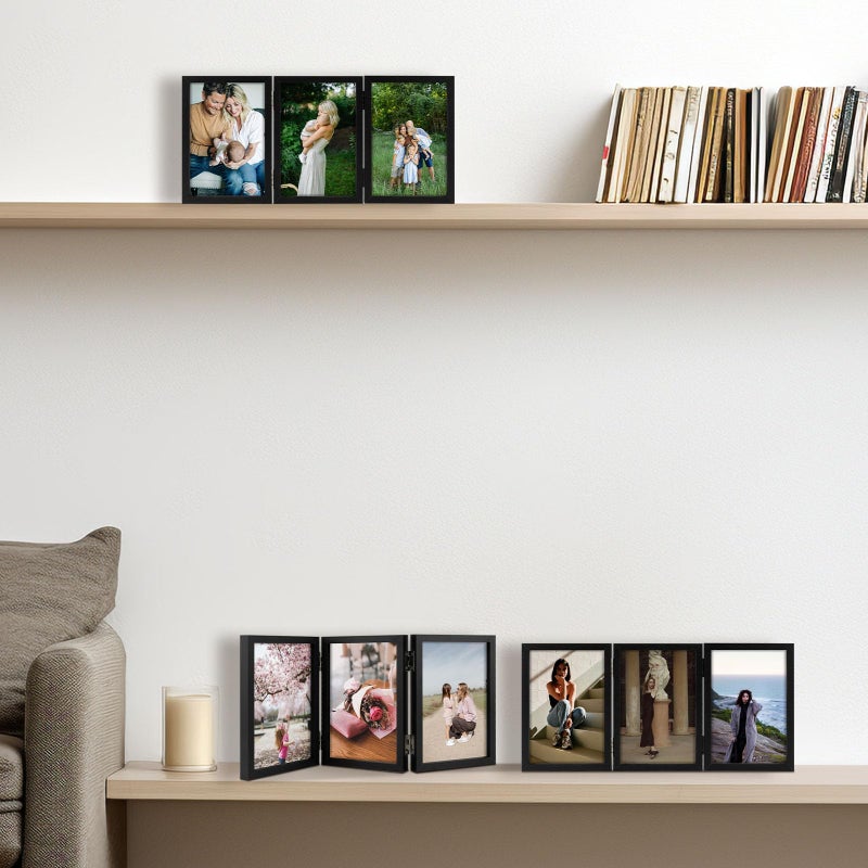 Space Art Deco 4x6 Triple Hinged Frames  3 Folding Picture Frame  Triptych Photo Frame  Stand Vertically on Desktop or Tabletop  Black - Image 5