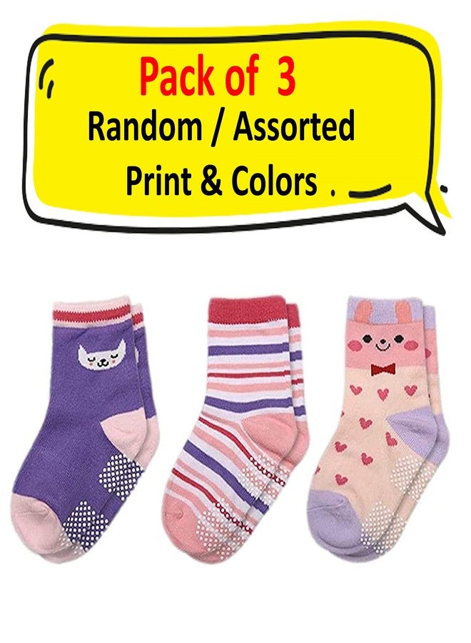 Kidbee Baby Girl's Organic Cotton Anti Slip Grip Socks (Multicolor Printed) (2-3 Years, 3 Pairs) - Image 3