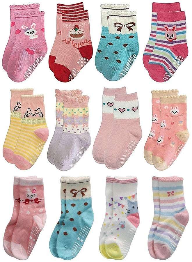 Kidbee Baby Girl's Organic Cotton Anti Slip Grip Socks (Multicolor Printed) (2-3 Years, 3 Pairs) - Image 1
