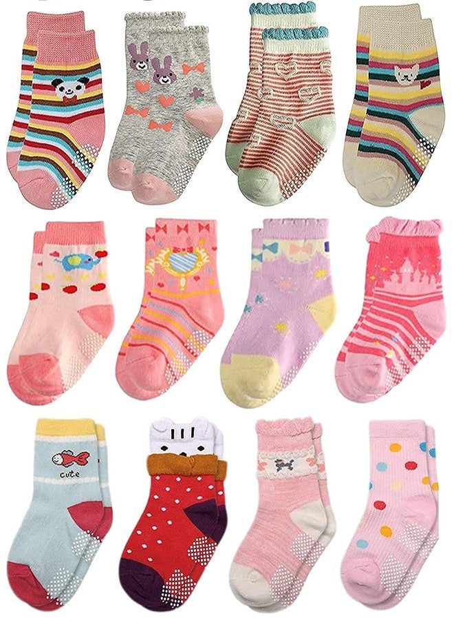 Kidbee Baby Girl's Organic Cotton Anti Slip Grip Socks (Multicolor Printed) (2-3 Years, 3 Pairs) - Image 2