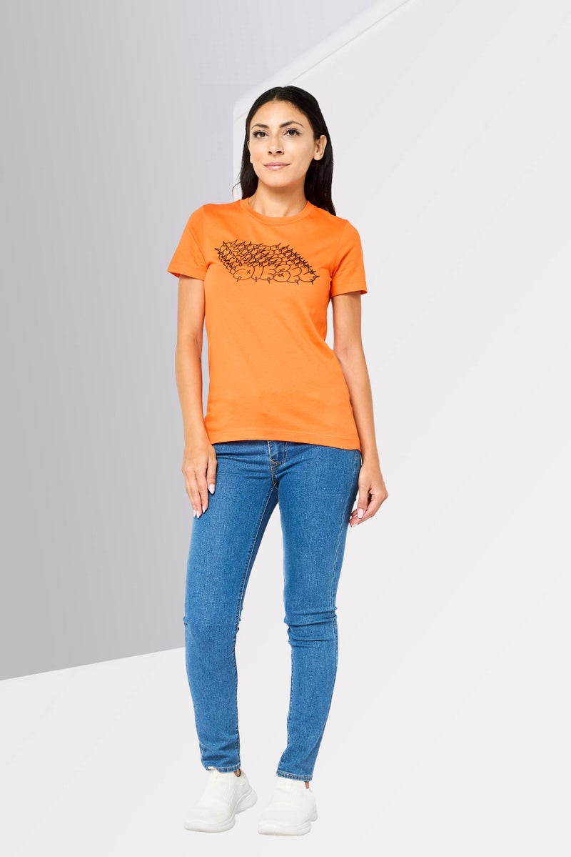 DIESEL Women Crew Neck Short Sleeves Graphic Print T-Shirt, Orange - Image 2