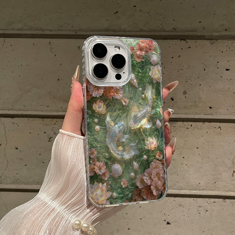 Apple iPhone 16 Pro Max Phone Case, TPU Shockproof, Stylish and Luxurious, Oil Painting Pisces Flower Drop-Proof Phone Case - Image 2