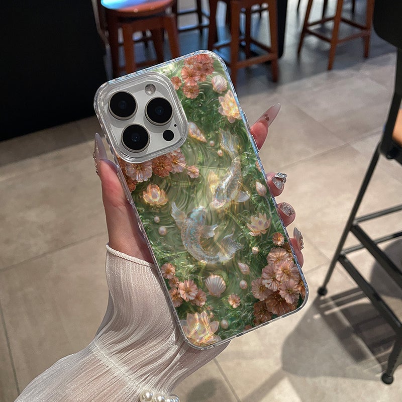 Apple iPhone 16 Pro Max Phone Case, TPU Shockproof, Stylish and Luxurious, Oil Painting Pisces Flower Drop-Proof Phone Case - Image 1