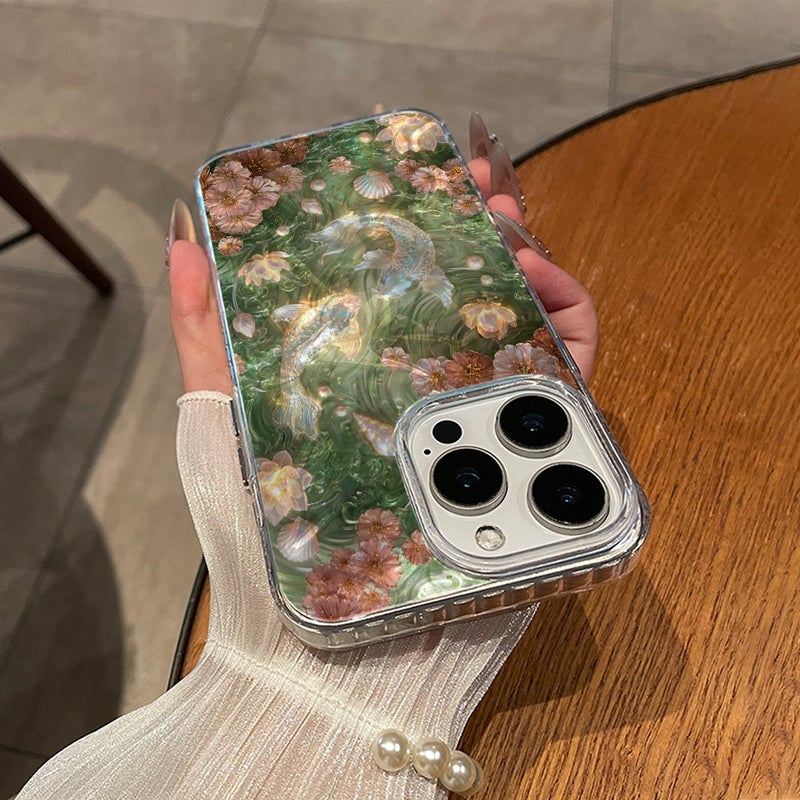 Apple iPhone 16 Pro Max Phone Case, TPU Shockproof, Stylish and Luxurious, Oil Painting Pisces Flower Drop-Proof Phone Case - Image 3