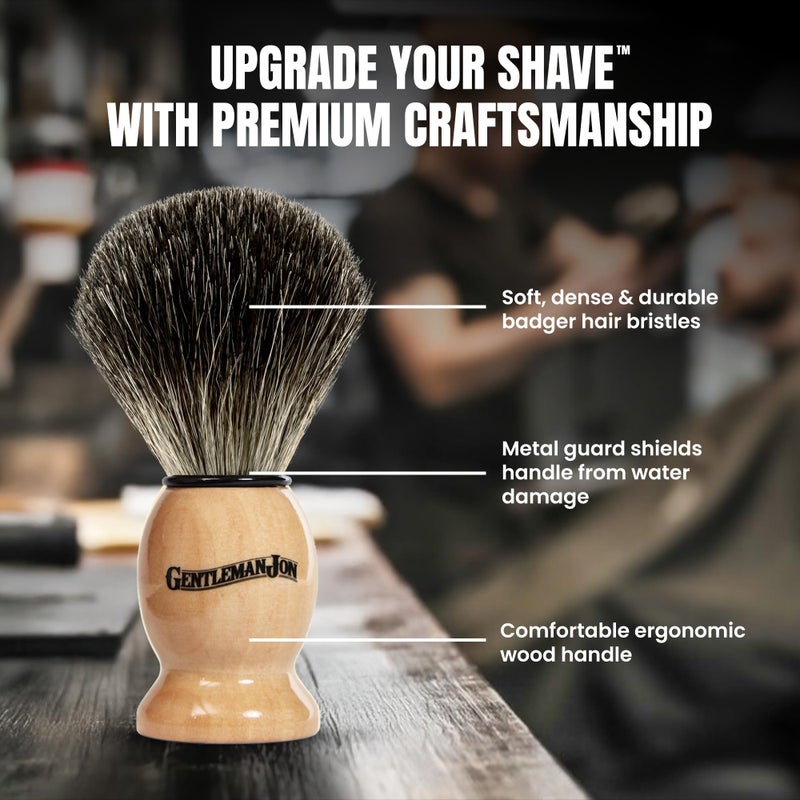 Gentleman Jon 100% Black Badger Hair Shaving Brush for Men â€“ Premium Ergonomic Shave Lather Brush for Wet Shave Using Shaving Cream & Soap â€“ Ideal for Safety Razor, Double Edge Razor & Straight Razors - Image 2