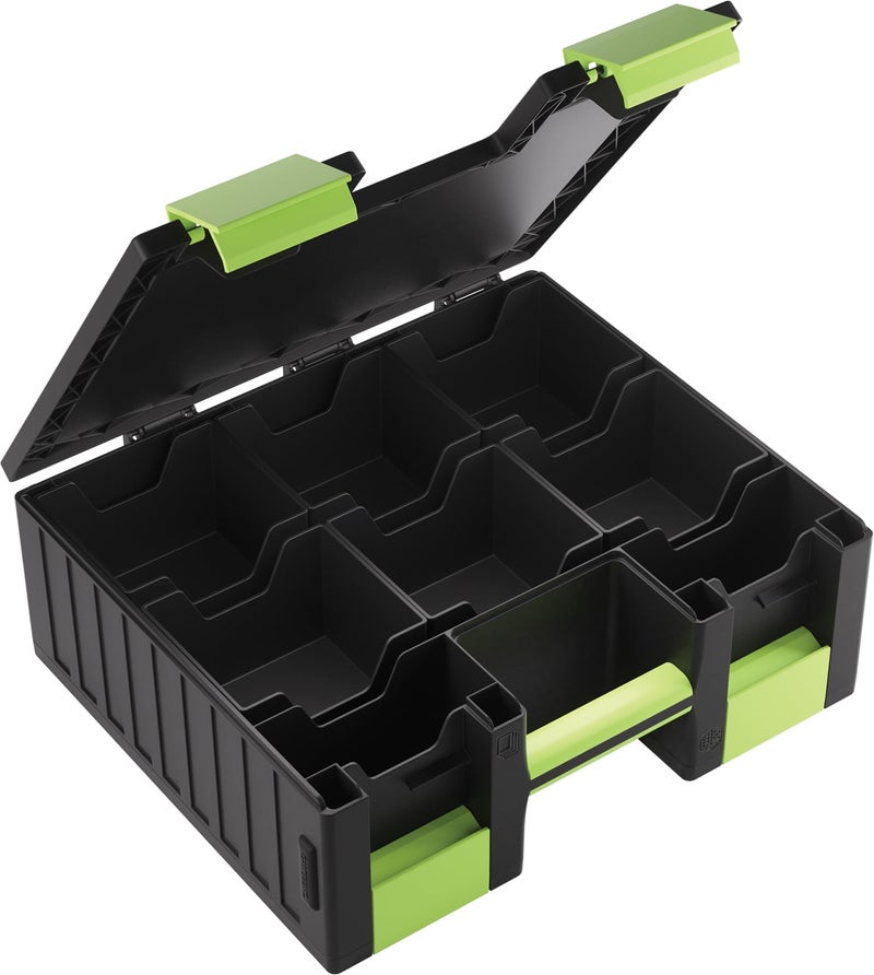 Gamegenic قلعة لعبة جيمينك - علبة تخزين مزدوجة الجوانب لجميع بطاقات وأدوات الألعاب، 19 صينية قابلة للإزالة بأحجام مختلفة، مثالية للبطاقات، الرموز، النرد والأدوات، لون أسود/أخضر، مصنوعة - Image 2
