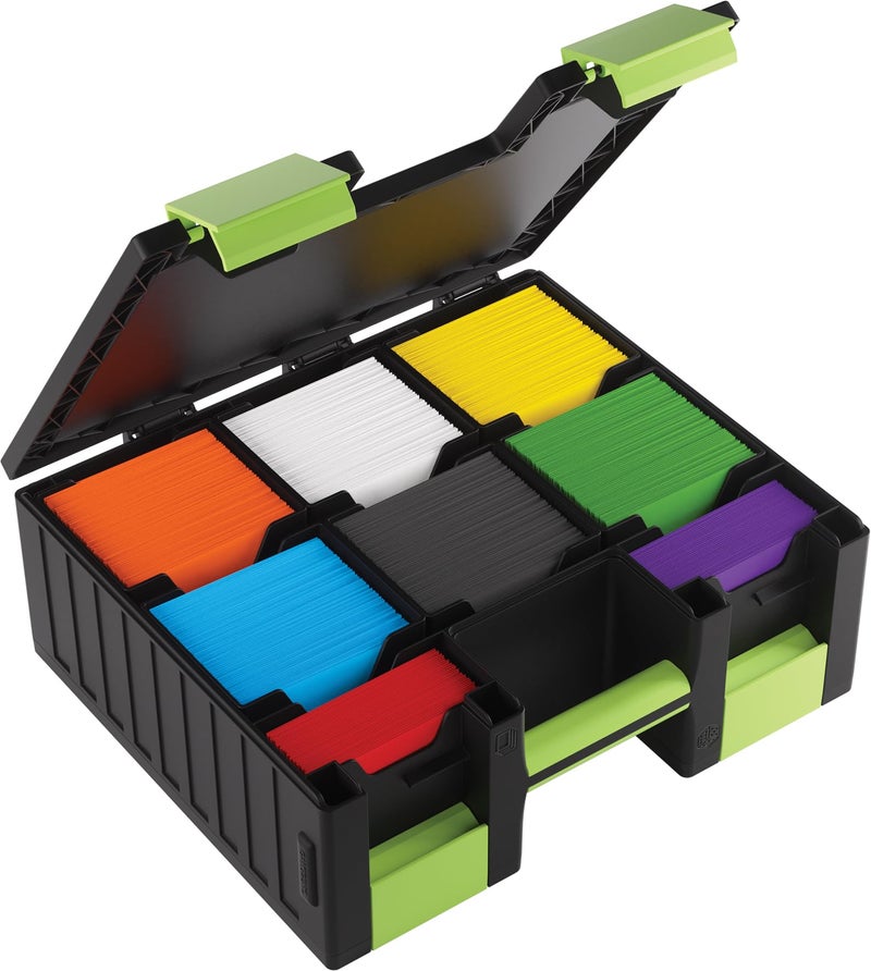 Gamegenic قلعة لعبة جيمينك - علبة تخزين مزدوجة الجوانب لجميع بطاقات وأدوات الألعاب، 19 صينية قابلة للإزالة بأحجام مختلفة، مثالية للبطاقات، الرموز، النرد والأدوات، لون أسود/أخضر، مصنوعة - Image 3