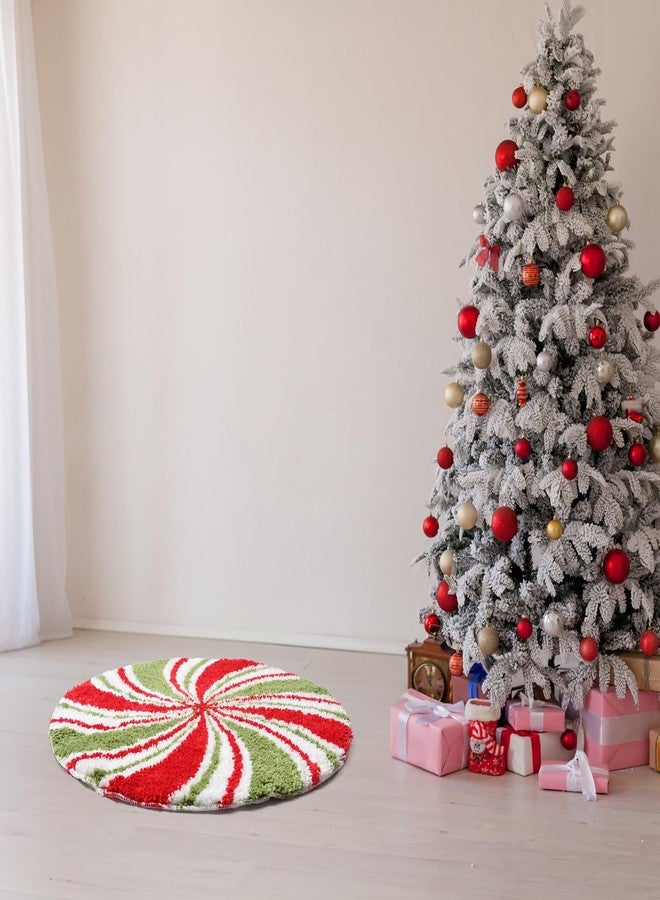Tinideya سجاد حمام تينيديا لعيد الميلاد، سجادة شتوية لتزيين العطلات، سجاد حمام دائري 24 بوصة × 24 بوصة لغرفة النوم والمطبخ (حلوى دوامة، نعناع) - Image 4