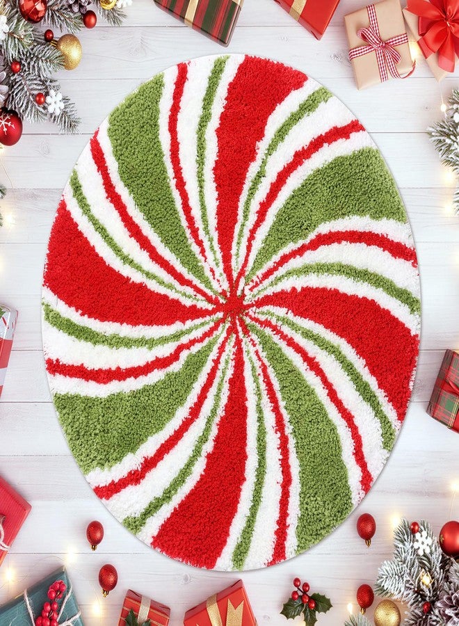 Tinideya سجاد حمام تينيديا لعيد الميلاد، سجادة شتوية لتزيين العطلات، سجاد حمام دائري 24 بوصة × 24 بوصة لغرفة النوم والمطبخ (حلوى دوامة، نعناع) - Image 1