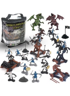 Medieval Knights And Dragons Figures Playset - 42 Plastic Fantasy Soldier Figurines And Accessories Toys For Toddlers, Kids Imaginary Play Battles