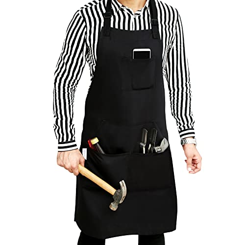 RUVANTI Work Aprons for Men/Women with Pockets - Adjustable up to XXL - Professional Grade Durability - Black Apron for Barber, Chef, BBQ, Kitchen, Cleaning - 1 Pack - Image 1