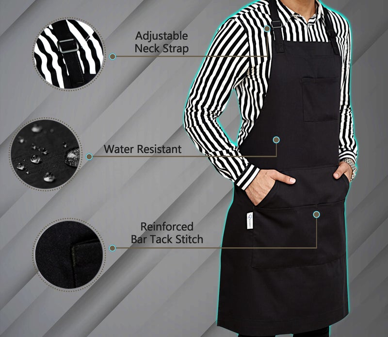 RUVANTI Work Aprons for Men/Women with Pockets - Adjustable up to XXL - Professional Grade Durability - Black Apron for Barber, Chef, BBQ, Kitchen, Cleaning - 1 Pack - Image 3