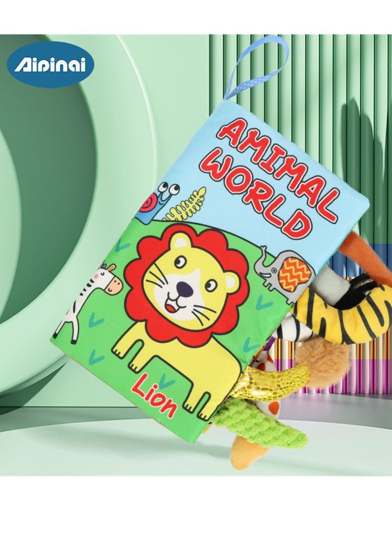 Loquat Soft Cloth Book Crinkle Baby Books Toys Tails Soft Activity Early Education Toy for Toddlers Animal Books 12*22cm