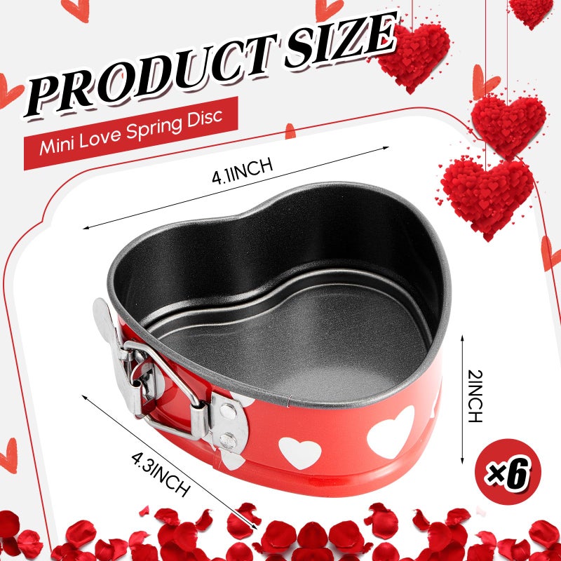 Hoolerry 12 Pcs Mini Heart Springform Pan 4 Inch Heart Shape Mini Cheesecake Pans Non Stick Cake Mold Small Cake Mold with Drop Bottom for Air Fryer Pressure Cooker Baking (Pattern,Red) - Image 2