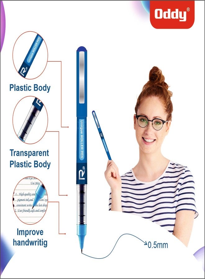 Oddy Super Smooth 0.5mm Unique Roller Pen | Blue Ink, Pack of 10 - Image 3