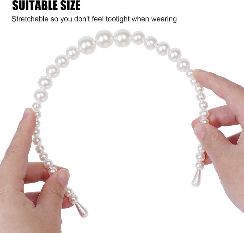 BEAYFILY Multiple sizes 4 Pack Pearls Fashion Headbands,White Artificial Pearl Rhinestones Hairbands,Bridal Hair Hoop Party Wedding Hair Accessories for Women Girls Global light sturdy raw material - Image 3