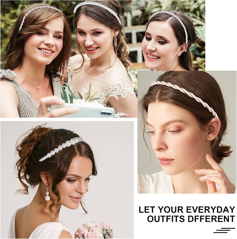 BEAYFILY Multiple sizes 4 Pack Pearls Fashion Headbands,White Artificial Pearl Rhinestones Hairbands,Bridal Hair Hoop Party Wedding Hair Accessories for Women Girls Global light sturdy raw material - Image 5