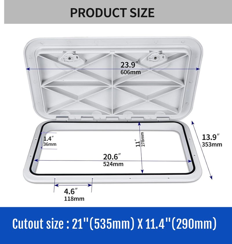 Smart Marine smartmarine 24"x14" Marine Boat Deck Hatch Cover,Boat Access Hatch & Lid, 2pcs Hatch Handles Lock.Black/White (White) - Image 3