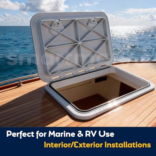 Smart Marine smartmarine 24"x14" Marine Boat Deck Hatch Cover,Boat Access Hatch & Lid, 2pcs Hatch Handles Lock.Black/White (White) - Image 4