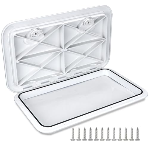 Smart Marine smartmarine 24"x14" Marine Boat Deck Hatch Cover,Boat Access Hatch & Lid, 2pcs Hatch Handles Lock.Black/White (White) - Image 1