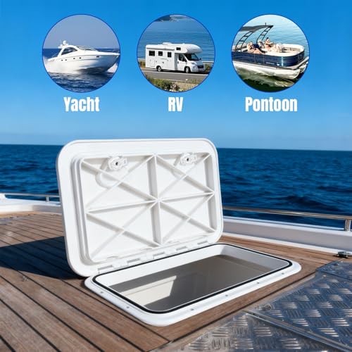 Smart Marine smartmarine 24"x14" Marine Boat Deck Hatch Cover,Boat Access Hatch & Lid, 2pcs Hatch Handles Lock.Black/White (White) - Image 2
