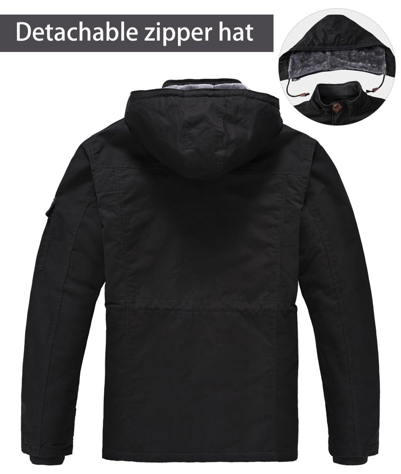 Zoofly Mens Ski Coats Cotton Sherpa Lined Work Military Jackets Warm Cargo Coats Insulated Hoodies for Men Black 3XL - Image 3