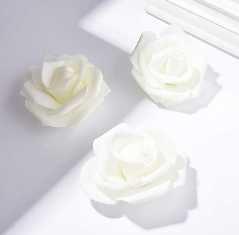 VRB Dec 24 قطعة من الزهور الصناعية الوردية للتزيين، زهرة صناعية، زهرة لتصفيف الشعر، زهرة للعبادة، لتزيين المنزل، ديوالي. (24 قطعة - وردة كبيرة بيضاء من الفوم) - Image 3