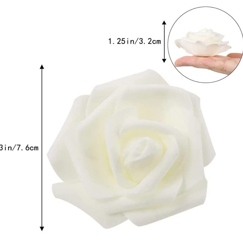 VRB Dec 24 قطعة من الزهور الصناعية الوردية للتزيين، زهرة صناعية، زهرة لتصفيف الشعر، زهرة للعبادة، لتزيين المنزل، ديوالي. (24 قطعة - وردة كبيرة بيضاء من الفوم) - Image 2