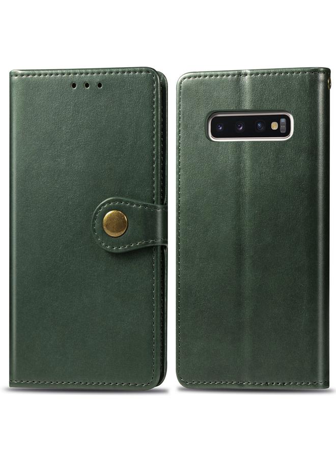 Retro Solid Color Leather Buckle Mobile Phone Protection Leather Case with Photo Frame & Card Slot & Wallet & Bracket Function for Galaxy S10