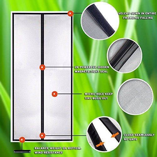 Cakuuma Magnetic Screen Door, Modern Style, 36'x83", Polyester, Fiberglass Mesh, Easy Install, Pet & Kid Friendly, Sliding Door Screen - Image 3