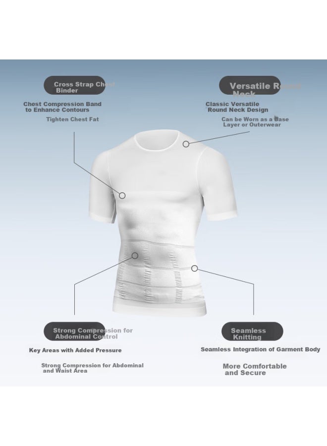 Livex Men's Tummy Control Shaping Shirt, Short-sleeved Fitness Workout, High-elastic Waist And Chest Binder, Slimming Breathable Tight-fitting Top - Image 2
