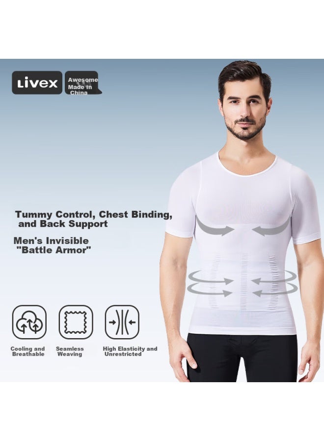 Livex Men's Tummy Control Shaping Shirt, Short-sleeved Fitness Workout, High-elastic Waist And Chest Binder, Slimming Breathable Tight-fitting Top - Image 1