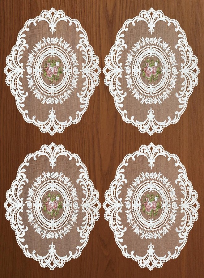 RHVQ 4Pcs Lace Table Placemats French Country Decor, 11 Inch Circle Doilies for Tables, Vintage Furniture Doilies for Dessert Trays Nightstand Dresser, White - Image 1