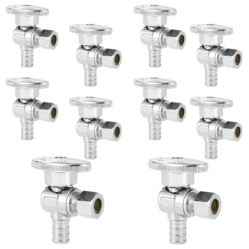 HeSun 10-PCs HeSun Pex Angle Stop Valve, 1/2" Pex x 3/8" OD Compression Angle Stop, 1/4 Turn Shut Off Valve for Bathroom, ASTM F1807(VALVE076-10) - Image 1