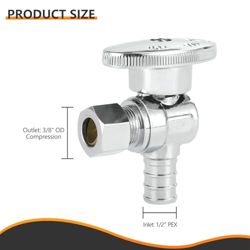 HeSun 10-PCs HeSun Pex Angle Stop Valve, 1/2" Pex x 3/8" OD Compression Angle Stop, 1/4 Turn Shut Off Valve for Bathroom, ASTM F1807(VALVE076-10) - Image 2