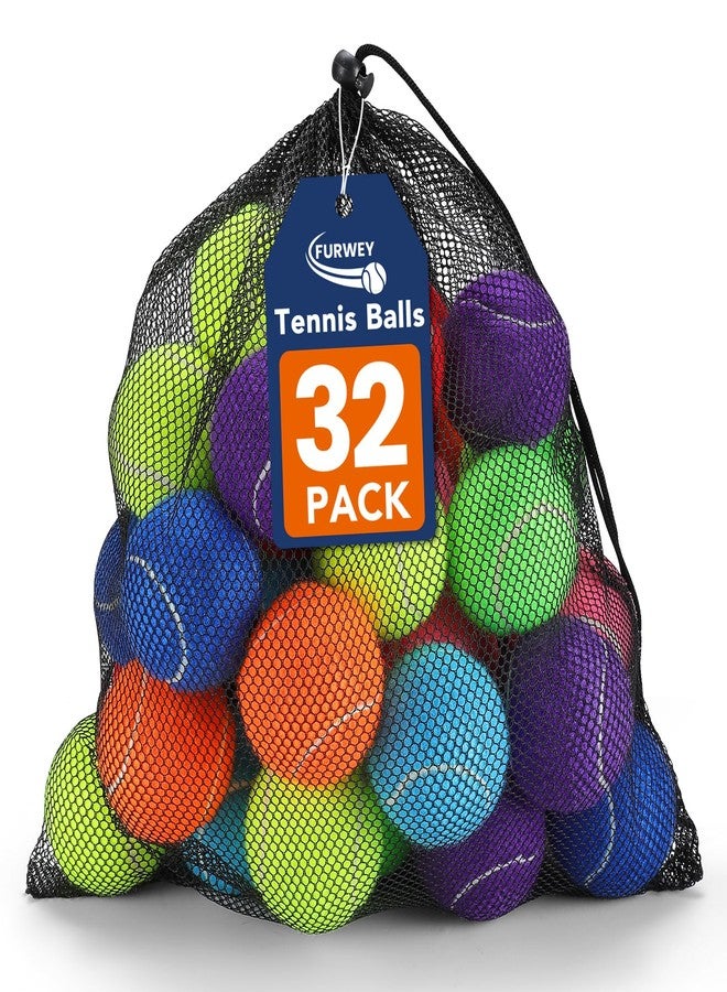 FURWEY Tennis Balls for Dogs 32 Pack,2.5 inches,Durable and Non-Toxic Dog Toys Balls with Mesh Bag,Colorful Fetch Toys Balls for pet Dog (Non Squeaky) - Image 1