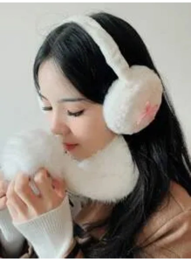 سماعات اذن شتويه نسائيه قابله للطي مصنوعه من فرو صناعي ناعم بتصميم أنيق وأنثوي مزين بفيونكه ورديه  لطيفه تمنح دفئًا وحماية ممتازة للأذنين - Image 3