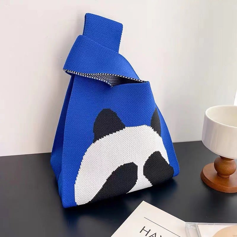 Become A Cute Panda Hand-Knitted Hand-Held Woolen Bag For Women, Knitted Woolen Bucket Bag, Versatile Hand-Held Tote Bag - Image 3