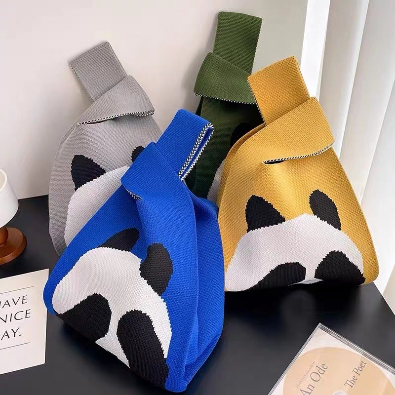 Become A Cute Panda Hand-Knitted Hand-Held Woolen Bag For Women, Knitted Woolen Bucket Bag, Versatile Hand-Held Tote Bag - Image 2