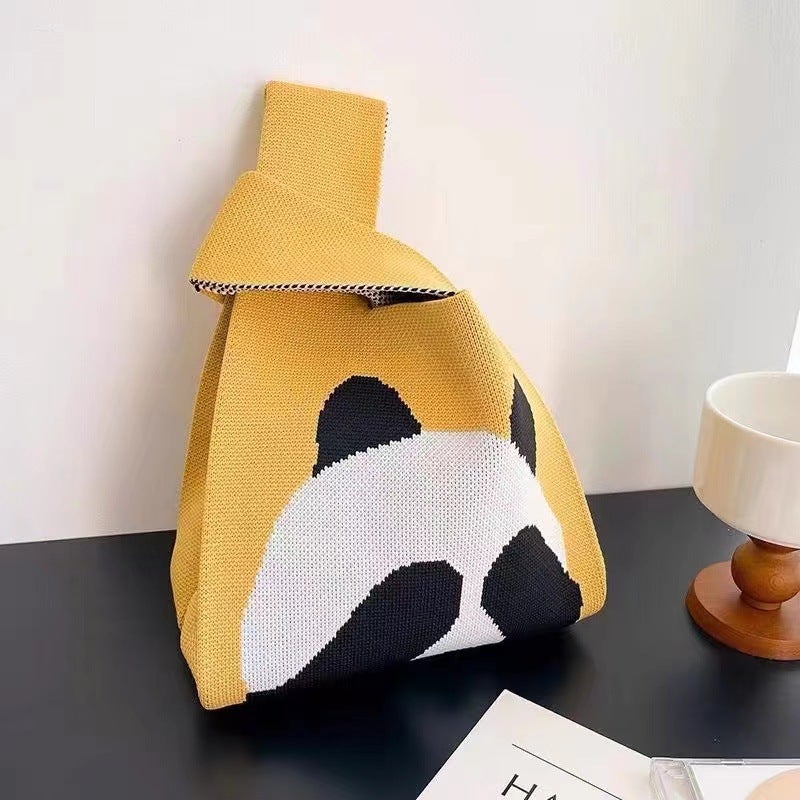 Become A Cute Panda Hand-Knitted Hand-Held Woolen Bag For Women, Knitted Woolen Bucket Bag, Versatile Hand-Held Tote Bag - Image 4