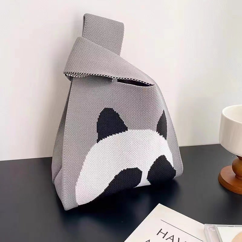 Become A Cute Panda Hand-Knitted Hand-Held Woolen Bag For Women, Knitted Woolen Bucket Bag, Versatile Hand-Held Tote Bag - Image 5